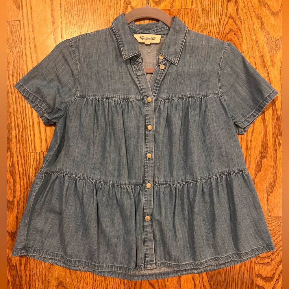 Madewell Denim Seamed Button-Down Shirt Sz XS